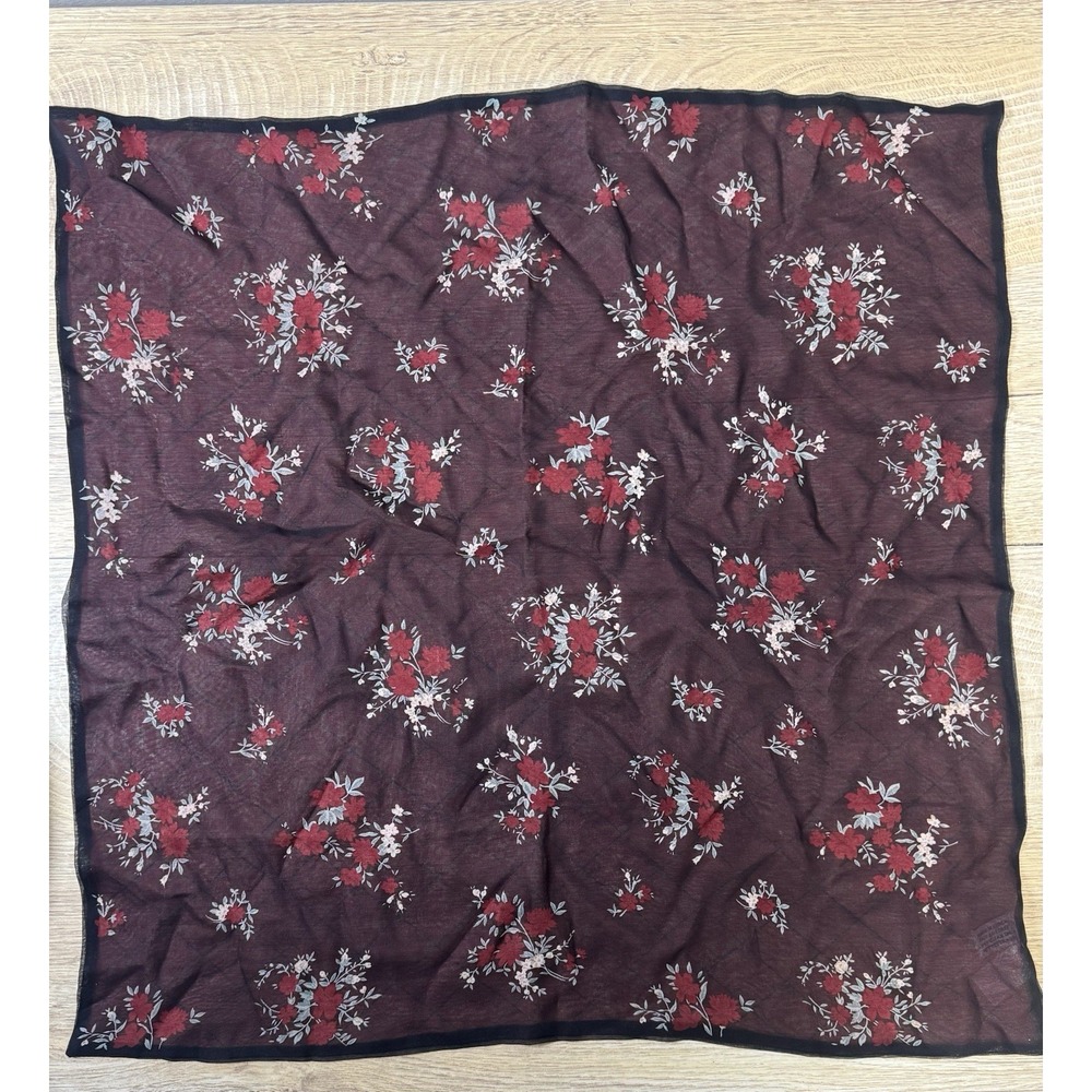 Talbots Womens VTG Silk Scarf 12x12 Floral Burgundy Red Sheer Reversible Chic